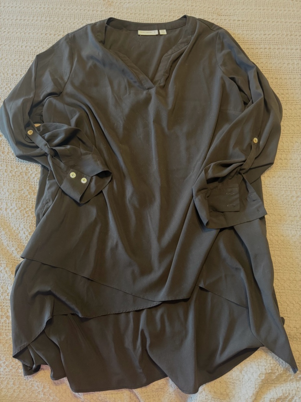 Susan Graver Dark Gray Layered V-Neck Blouse